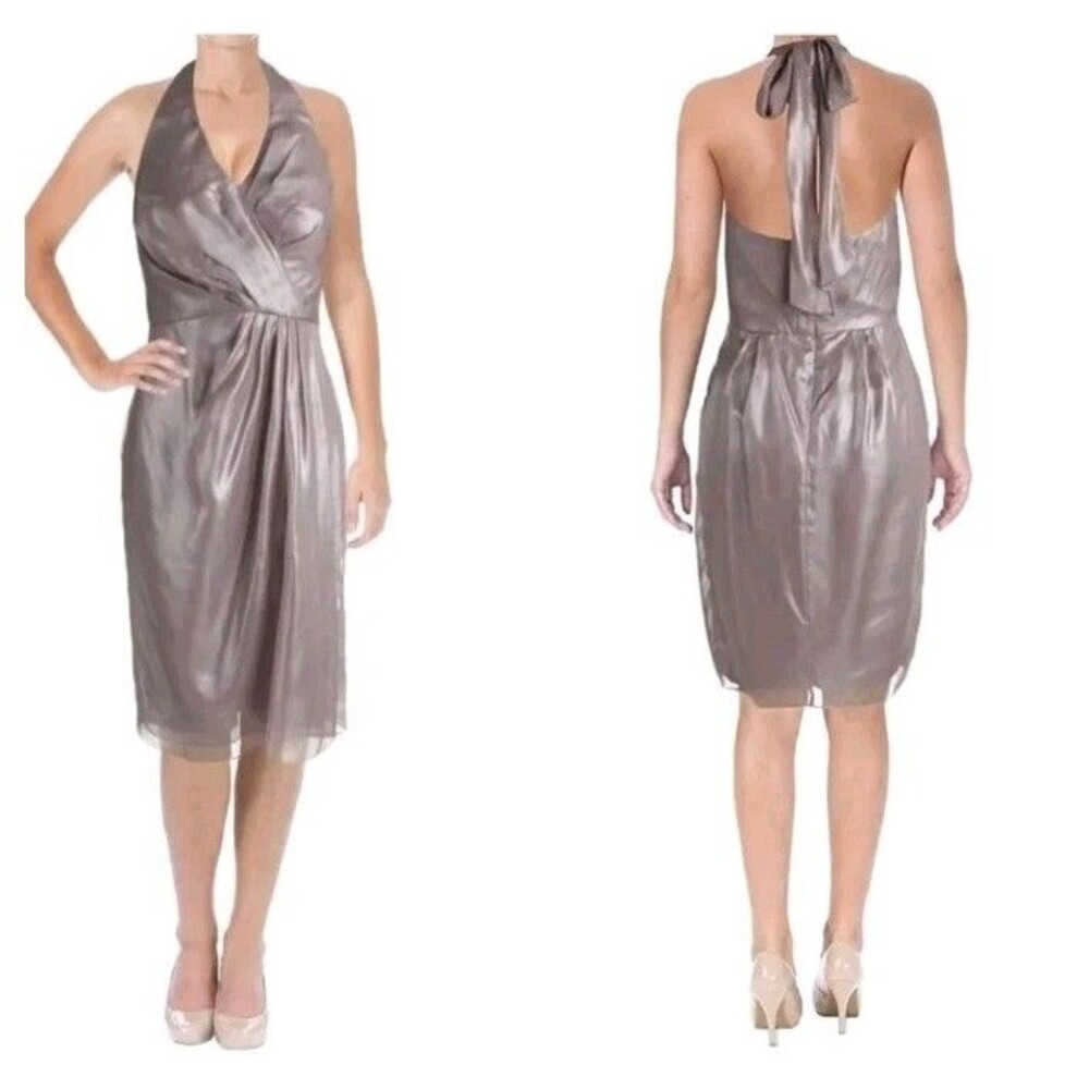 Vera Wang Quartz Metallic Chiffon Halter Cocktail Dress NWT Women's Size 12